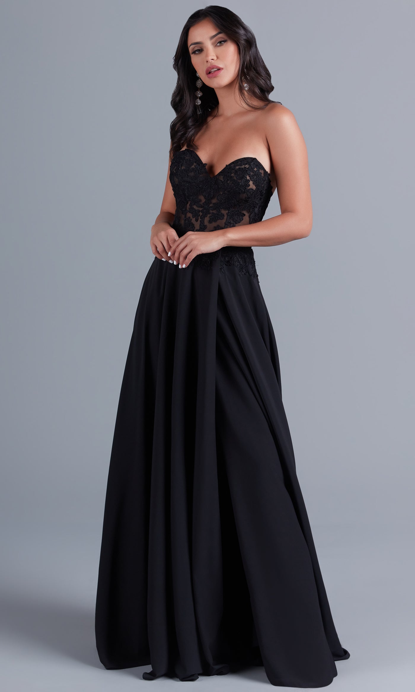 long black strapless dress